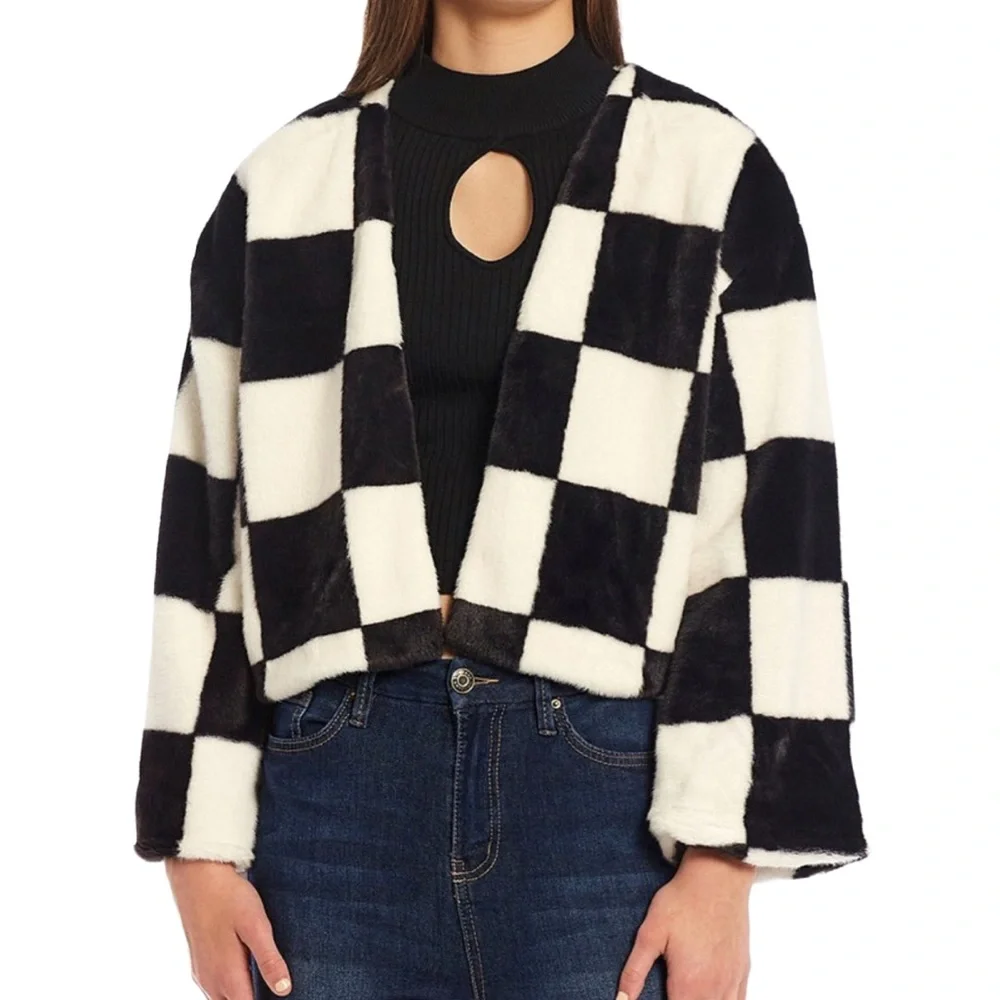 Dillard's Love & Piece Faux Fur Open-Front Sweater - Picture 3 of 5